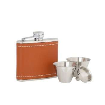 Leather Bound Flask, Cup & Funnel Set